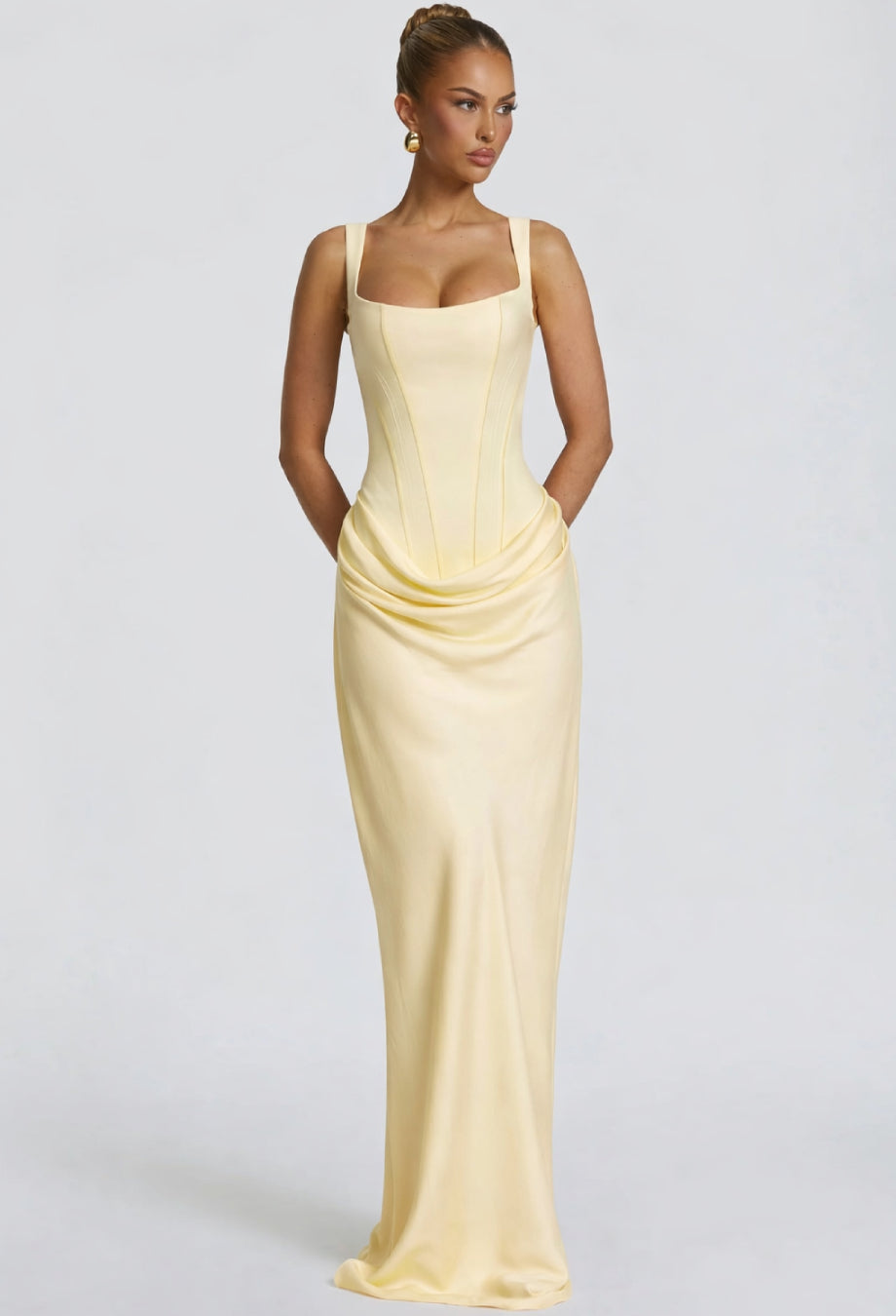 Light Yellow Bridesmaid Dress, Yeona Corset Maxi Dress, light yellow formal dress​, dress light yellow
