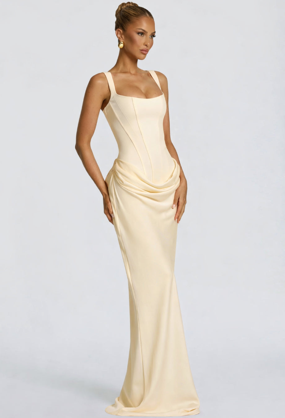 Light Yellow Bridesmaid Dress - Yeona Corset Maxi Dress Light Yellow Bridesmaid Dress - Yeona Corset Maxi Dress