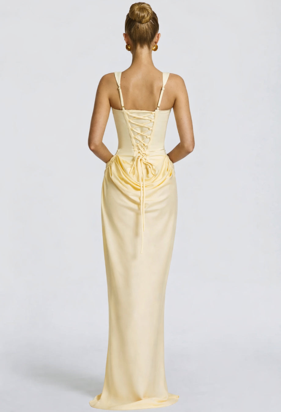 Yeona Corset Maxi Dress, light yellow prom dress, light yellow maxi dress, light yellow hoco dress​